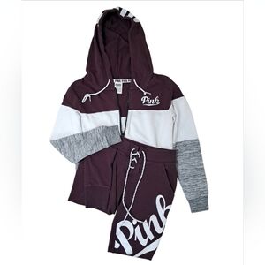 Victoria's Secret PINK Logo Colorblock Full Zip Hoodie and Joggers Set Size XS